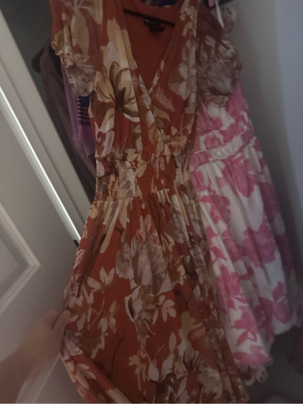 Rust Floral Maxi Dress with Smocked Waist